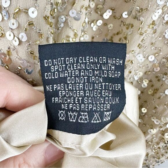 Aidan Mattox Silk Dress Gold Beaded Sequin Cold Shoulder Mini Cocktail Prom Sz 2 - Picture 11 of 15